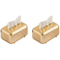 Semoic 2X Boîtes à Mouchoirs Dorées de Luxe, Porte-Serviettes de Rangement, Étui en Papier, Organisateur D'Ornement Artisanal de Bureau