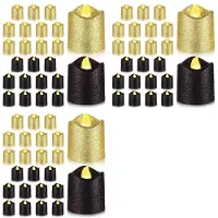 Torribaly 72 Paquets de Bougies Votives Sans Flamme Dorées à Paillettes Noires LED Bougies Chauffe-Plat à Piles Support de Lumière Jaune Chaud