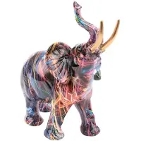 Semoic Peinture Nordique Graffiti ÉLéPhant Sculpture Figurine Art Coloré ÉLéPhant Statue RéSine CréAtive Animal Statue DéCor C
