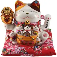 Semoic 7 Pouces en CéRamique Faisant Signe de Chat Maneki Neko Ornement Feng Shui DéCoration BalançOire Chanceux Chat, A
