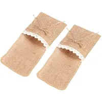 Semoic 20 PièCes SéRies Pays Table de Mariage Argenterie Titulaire Toile de Jute Naturelle Couverts Poches Fourche Poches Rustique DéCoration de Mariage