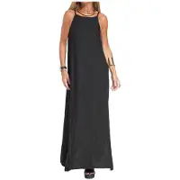 Kepptory Robe D'Été Longue et Fluide pour Femmes, Sans Manches, à Bretelles Spaghetti Noir XL