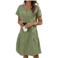 Kepptory Robe Décontractée à Col Rond, Couleur Unie, Double Poche pour Femme Vert Clair XXL