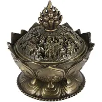 Semoic cone de fumee d'encens lotus, support de bruleur d'arome, rechaud d'encensoir de poele decor-bronze