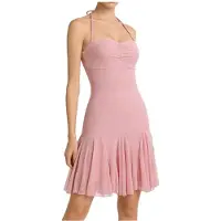 Kepptory Robes Courtes Dos Nu à Volants en Maille pour Femmes - Idéales pour les Soirées en Club ou les Bals de Fin D'Année Rose S