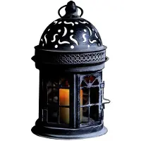 Semoic Bougeoir Rétro en Métal et Verre Coloré, Bougeoir D'Aromathérapie Décoratif, Lampe Décorative en Fer Forgé Noir