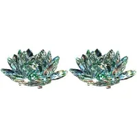 Torribaly 2X D Figurine de Fleur de Lotus en Cristal, Décoration de Mariage pour la Saint-Valentin, Collection Artisanale en Verre, Ornements de Table, Cadeau