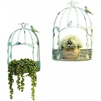 Semoic Vintage Pays Tenture Murale Fil de Fer Demi Cage à Oiseaux Pot de Fleur DéCoration de Jardin RéTro Cage à Oiseaux Support de Rangement Pot C