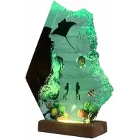 Semoic 1 Veilleuse 3D en Résine Représentant L'Océan, avec Socle en Bois et Lumière Verte. Décoration Idéale pour les Plongeurs.