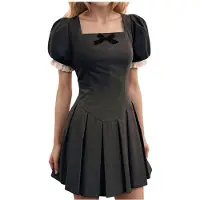 Kepptory Robes de Soirée Bouffantes à Manches Courtes pour Femmes, Col Carré, Coupe Trapèze Gris L