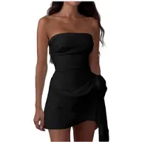 Kepptory Tube pour -Robe Bustier Femme, Robe D'Été Sans Bretelles, Robe de Plage à Fleurs 3D, Robe de Soirée en Club Noir L