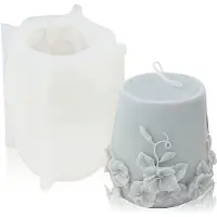 Tlily Moules à Bougie Cylindrique en Silicone, Moule à Bougie en Silicone Fleurs de Rotin 3D pour Bougie D'AromathéRapie, (B)