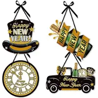 Typecat Panneau de Bonne AnnéE 4 PièCes Cintre de Porte Panneau de DéCoration de Porte Du Nouvel un Panneau Suspendu de Couronne de RéVeillon Du Nouvel An