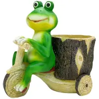 Semoic Décoration de Chariot Tirant une Grenouille, Sculpture de Grenouille, Pot de Fleur Animal, Statue de Grenouille Intéressante, Décoration de Balcon