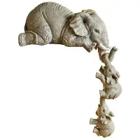 Semoic DéCorations en RéSine D'éLéPhant 3 PièCes, 1 MèRe éLéPhant et 2 BéBéS Suspendus au Bord de Statues Artisanales