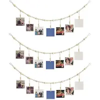 Semoic 3 PièCes DéCoration Murale D'Affichage de Photos Suspendues, Cadre Photo de Collage de Guirlande de Perles en Bois Boho avec 7 Clips en Bois pour la