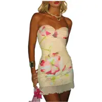 Kepptory Robe Tube Moulante Sans Bretelles à Motif Floral pour Femme, Idéale pour une -Robe. Robe Tube Dos Nu Sans Manches. Jaune L