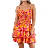 Kepptory Robe Décontractée pour Femme, Coupe Trapèze, Ourlet à Volants, Flatteuse, Idéale pour les Vacances à la Plage Couleur de la Fleur XL