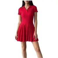 Kepptory Robe Courte Moulante en Maille Côtelée à Manches Courtes et Col en V pour Femme, Idéale pour le Printemps et L'Été Rouge XL