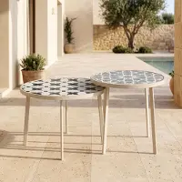 Casa.pro Table d'appoint d'extérieur "Faeto", ensemble de 2 pièces, avec plateau en verre, structure en métal champagne avec ornements