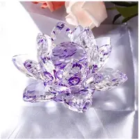 Semoic 5X F Figurine de Fleur de Lotus en Cristal, Décoration de Mariage pour la Saint-Valentin, Collection Artisanale en Verre, Ornements de Table, Cadeau