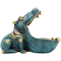 Semoic Statue D'Hippopotame en Résine pour la Maison, Figurine D'Hippopotame, Plat à Bonbons Amusant, Bol à Clés, Sculpture à Bouche, Décoration
