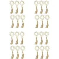 Semoic Lot de 24 Ronds de Serviette En Bois Perlé avec Réglage de Table Accessoires de Décoration de Mariage