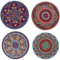 Semoic 4 Dessous de Verre Isolés à Motif de Fleurs de Datura Abstraites et Bohèmes, Tapis Vintage à Peinture Diamantée, Tasses et Bols