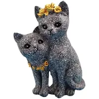 Semoic Ornements de Couleur Marbre Couple Chat Maison Armoire Extérieur Jardinage Décoration Saint Valentin Résine Artisanat Ornements