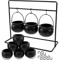Semoic Décor de Chaudron D'Halloween, Pot de Chaudron 9 Pièces, Bols de Service de Chaudron de Sorcières sur Support, Porte-Bonbons de Bol de Bonbons