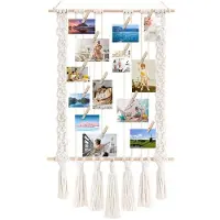 Torribaly Présentoir Photo à Suspendre avec 30 Pinces en Bois, Support Mural en Macramé, Cadre Photo de Collage pour Décoration Bohème