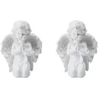 Semoic 2X Ange Blanc Pur Priant à Genoux avec Aile, Statue de Jardin en Résine, Figurine Commémorative en Résine, Statue de Jardin, Cadeau