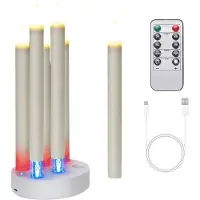 Semoic Bougies Coniques Rechargeables Sans Flamme, Lot de 6 Bougies LED Coniques à Effet Vacillant, avec Station de Charge et Minuterie à Distance