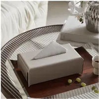 Semoic Boîte à Mouchoirs en Cuir Synthétique pour Salon, Porte-Papier Hygiénique, Décoration de Table, Noir