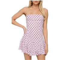 Kepptory Robe Dos Nu à Pois pour Femmes avec Ourlet Évasé Rose S