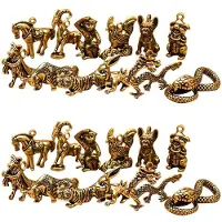 Semoic 24X Statue de Dragon Du Zodiaque Chinois en Bronze, Ornements en Cuivre Antique, Collection Miniature D'Animaux, Artisanat de Décoration pour la