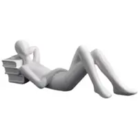 Semoic Statue de Lecture Nordique Figurines en Résine Décoration de Bureau Sculpture Art Moderne Ornement Décoration de Maison Bureau Artisanat Blanc D