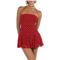 Kepptory Robe Dos Nu à Pois pour Femmes avec Ourlet Évasé Rouge XL