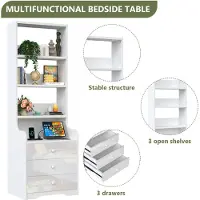 StarTech.com Table de chevet avec station de recharge - Table d'appoint haute - 4 compartiments ouverts - 3 tiroirs - Bois, 177 cm - Blanc