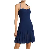 Kepptory Robes Courtes Dos Nu à Volants en Maille pour Femmes - Idéales pour les Soirées en Club ou les Bals de Fin D'Année Bleu S