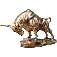 Semoic Figurine de Taureau Moderne Statue de Bétail Feng Shui Sculpture Animale Collection Artisanat pour Bureau Table Décoration de la Maison