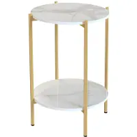 StarTech.com Table basse et table d'appoint - Table carrée à 2 niveaux - Plateau en pierre reconstituée et structure en métal - 55 x 29,5 x 37 cm - Design moderne et minimaliste - Blanc