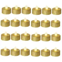 Semoic Bougies Chauffe-Plat LED à Piles, Lot de 24, Bougies Votives Dorées Sans Flamme, Lumière Blanc Chaud, pour Mariage et Table