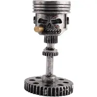 Semoic Sculpture Piston Crâne Visage RéAliste Crâne Sculpture TêTe D'Homme Statue Bureau Maison Table Cadeaux Halloween