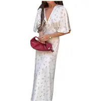 Kepptory Robe Imprimée à Manches Courtes et Fronces Centrales pour Femme Blanc M