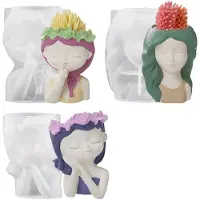 Semoic 3 PièCes Pot de Fleur Moule en Silicone Bricolage Artisanat Fait à la Main DéCoration Vase Moule BéTon RéSine Plâtre Bougie Cristal éPoxy Moule