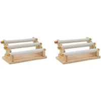 Semoic 2X Support D'Anneau de Présentoir de Bijoux en Bois à 3 Niveaux, Présentoir de Vitrine de Bijoux de Barre en T et Organisateur Blanc