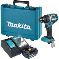 Makita Perceuse-visseuse sans fil DDF 484 RF1E, 18 V, 54 Nm, moteur sans balais, avec 1 batterie 3,0 Ah, un chargeur et une mallette de transport