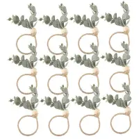 Semoic Ronds de Serviette Ensemble de 12 Ronds de Serviette en Bois D'Eucalyptus Rustique Boho Feuille Bois Perle Ferme Rond de Serviette Porte