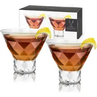 Viski Verres à Martini Raye en cristal Gem Set of 2 - Verres sans pied pour Martini Margarita et Cocktails Verrerie Cadeau 7.5 oz